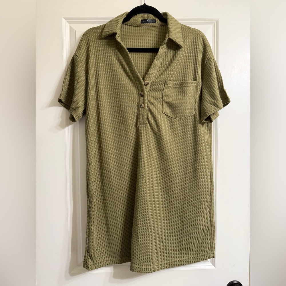 Casual Olive Button Down Dress for Women